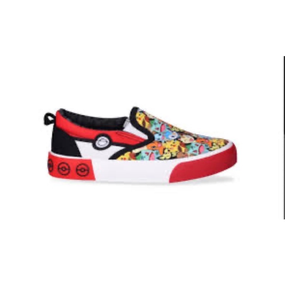 Kids Pokemon Slip On Shoes Pikachu Charmander Squirtle Bulbasaur Print Sz 6